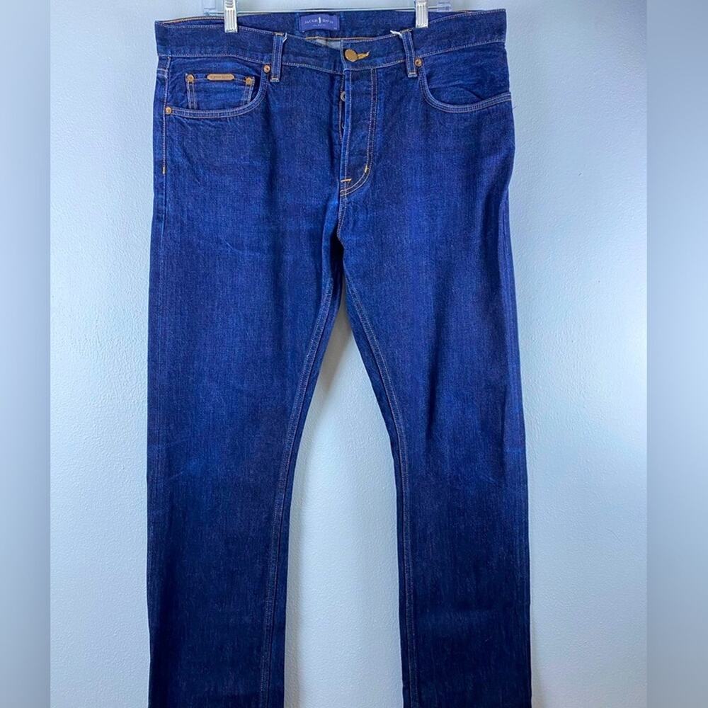 NWOT Jacob Davis Blue Denim Button Front Straight Leg Mens Size 36 Jeans